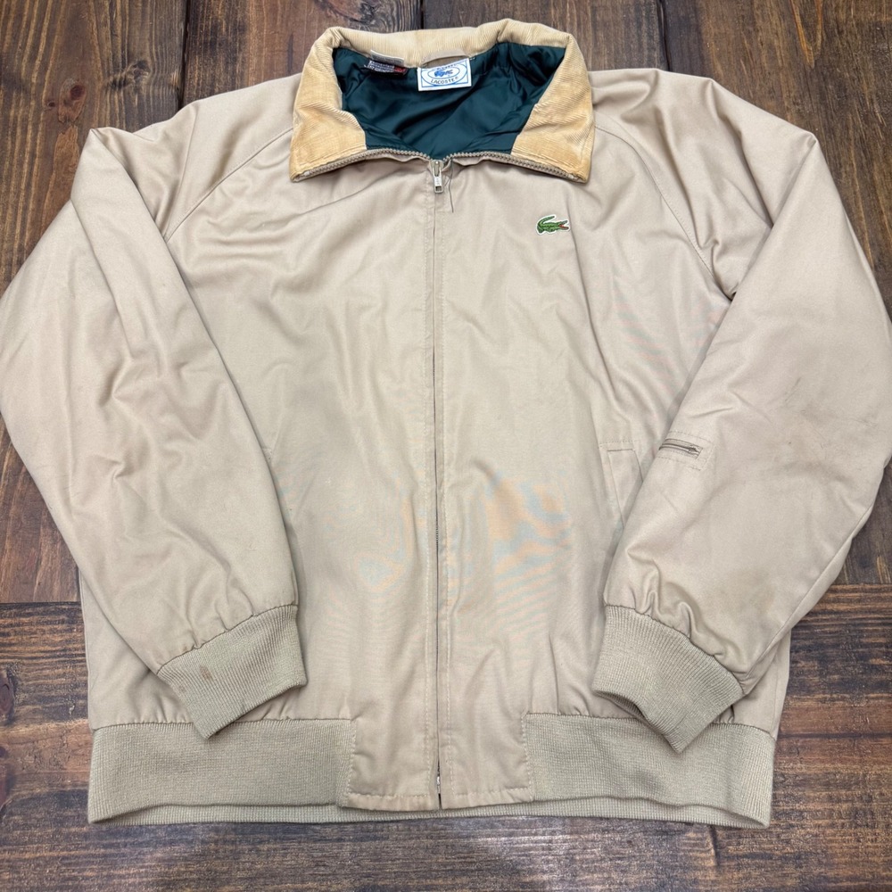 Vintage Izod Lacoste Harrington Jacket Tan Beige Corduroy Collar Thinsulate L